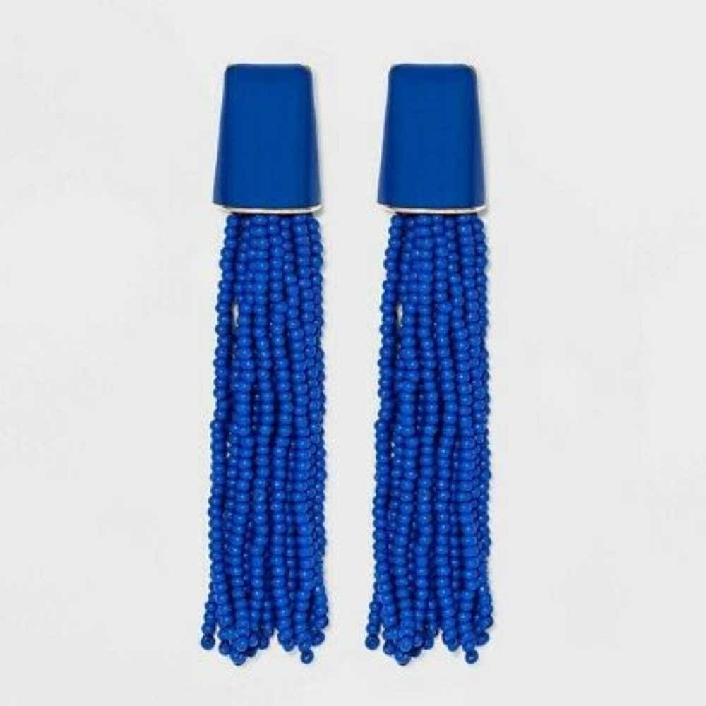 🆕 SUGARFIX by BaubleBar Beaded Tassel Earrings Blue NWT